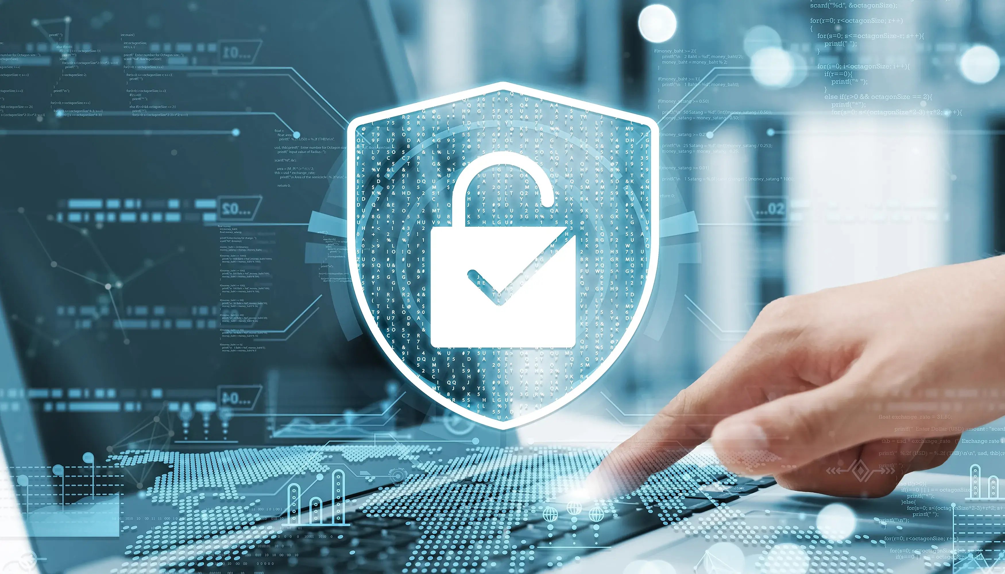 Data privacy icon hovering over a laptop