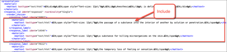 HTML code snippet showing anesthesia definition and response options.