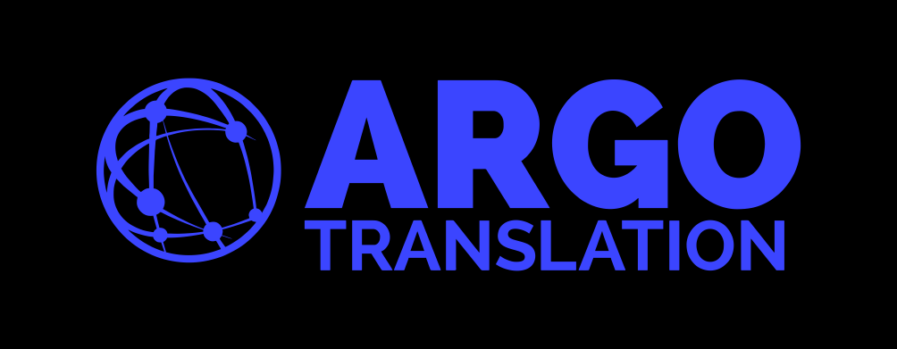 argo translation blue logo black background